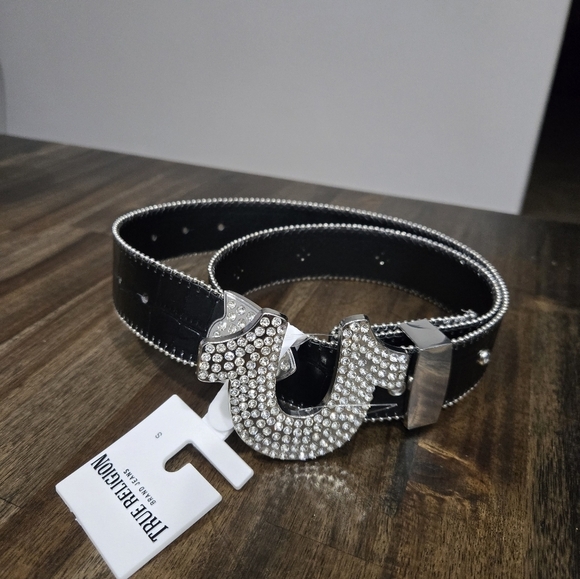 NWT True Religion Black Moc Croc Rhinestone Horseshoe Belt main image 5